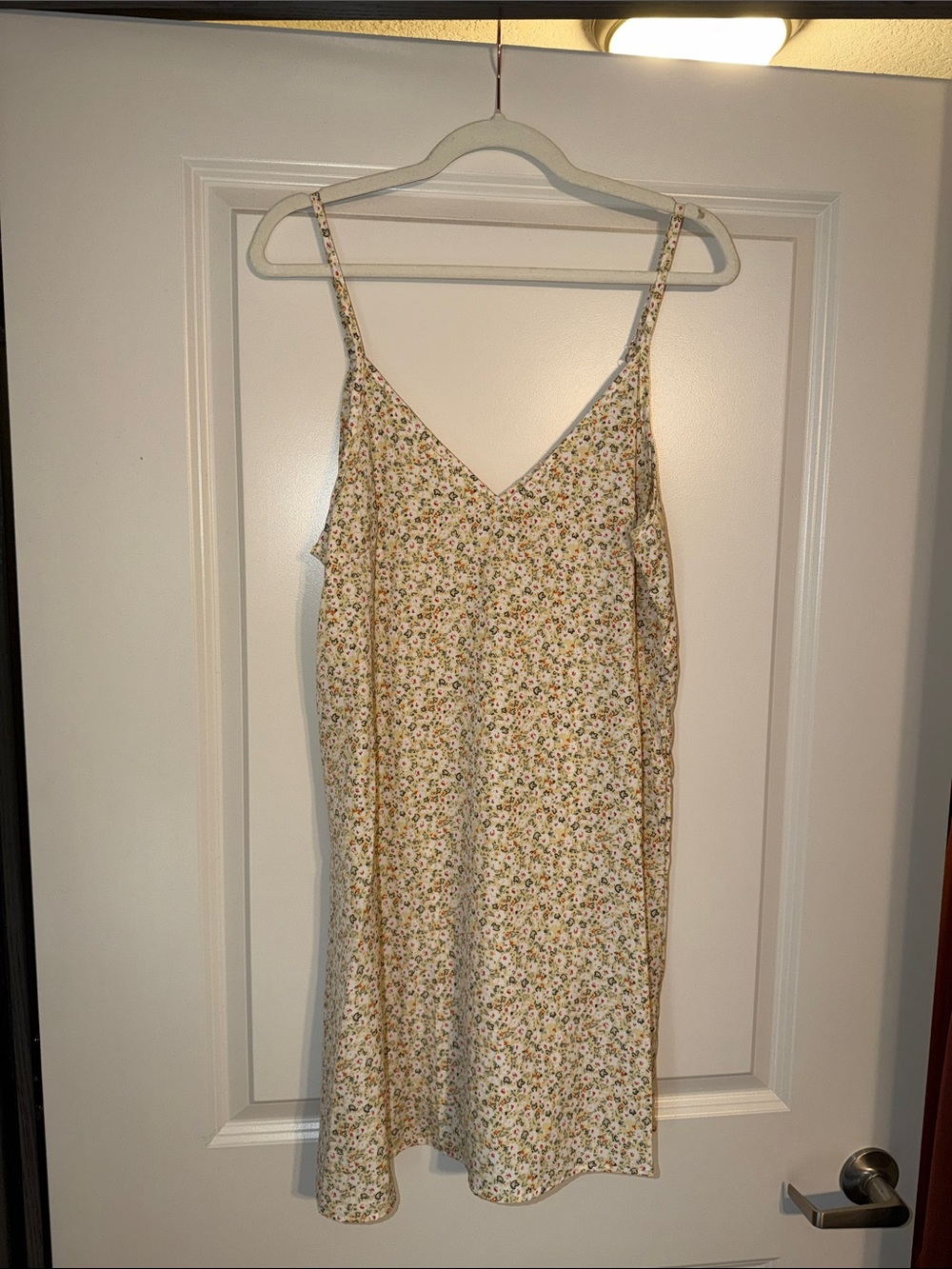 Floral Slip Dress with Spaghetti Straps - Cream Floral